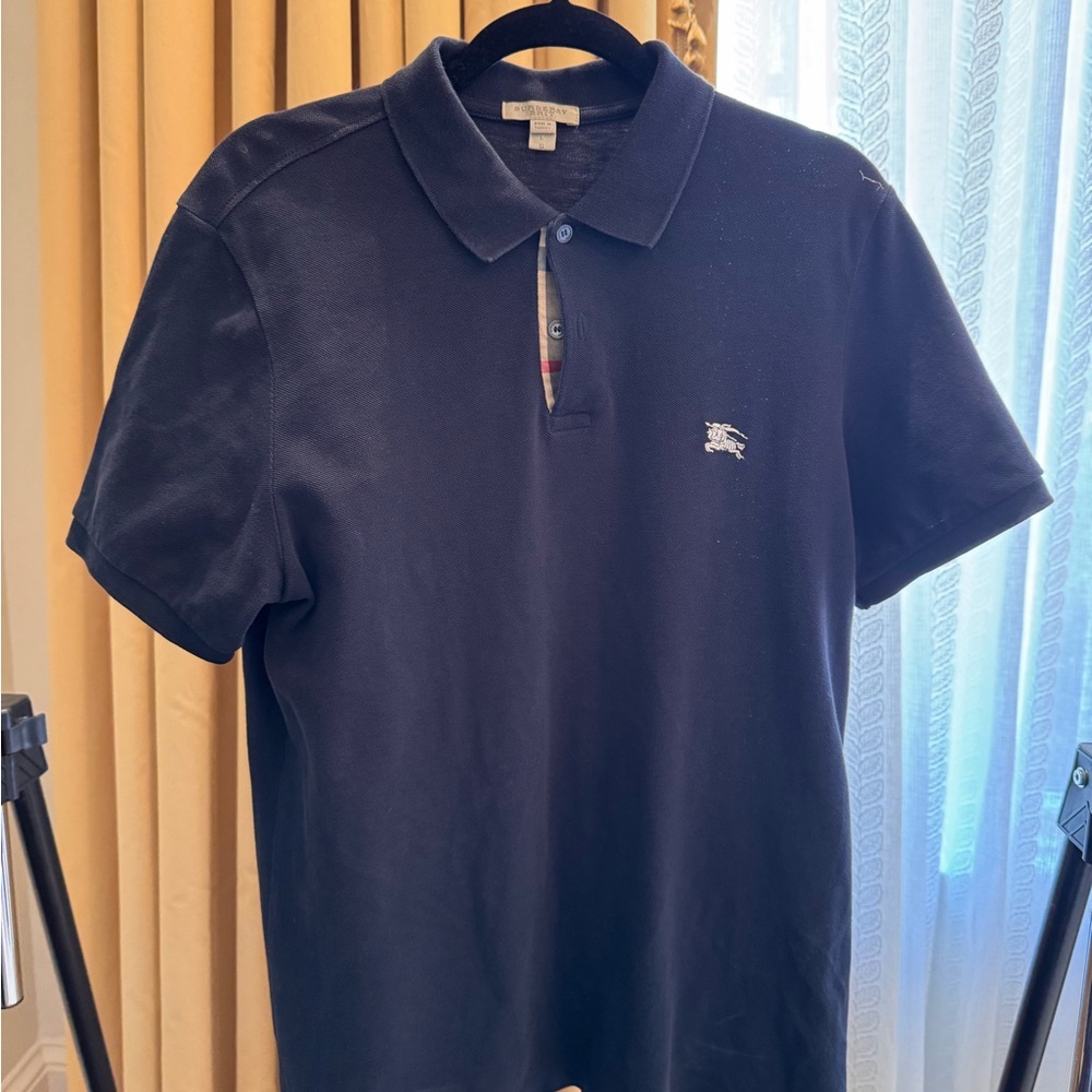 Burberry Men's Navy Polo Shirt with White Logo